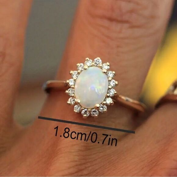 Opal Cubic Zirconia Halo Gold Tone Ring Size 8 NWT - Picture 4 of 6